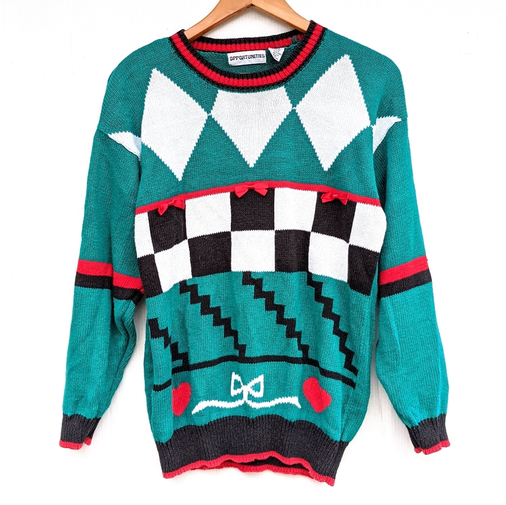 VINTAGE diamond argyle plaid retro knit slouchy oversized knit sweater